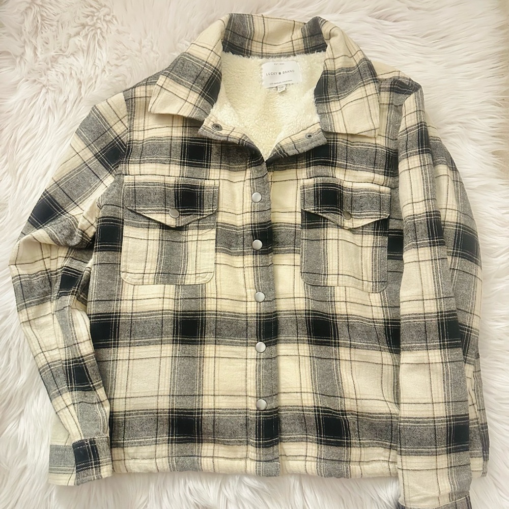 Lucky Brand Cream and Black Sherpa Jacket